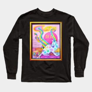 Rainbow Dinosaur Cat Coloring Book Collage Framed Art Fam Fr Fr Y2K Design Long Sleeve T-Shirt